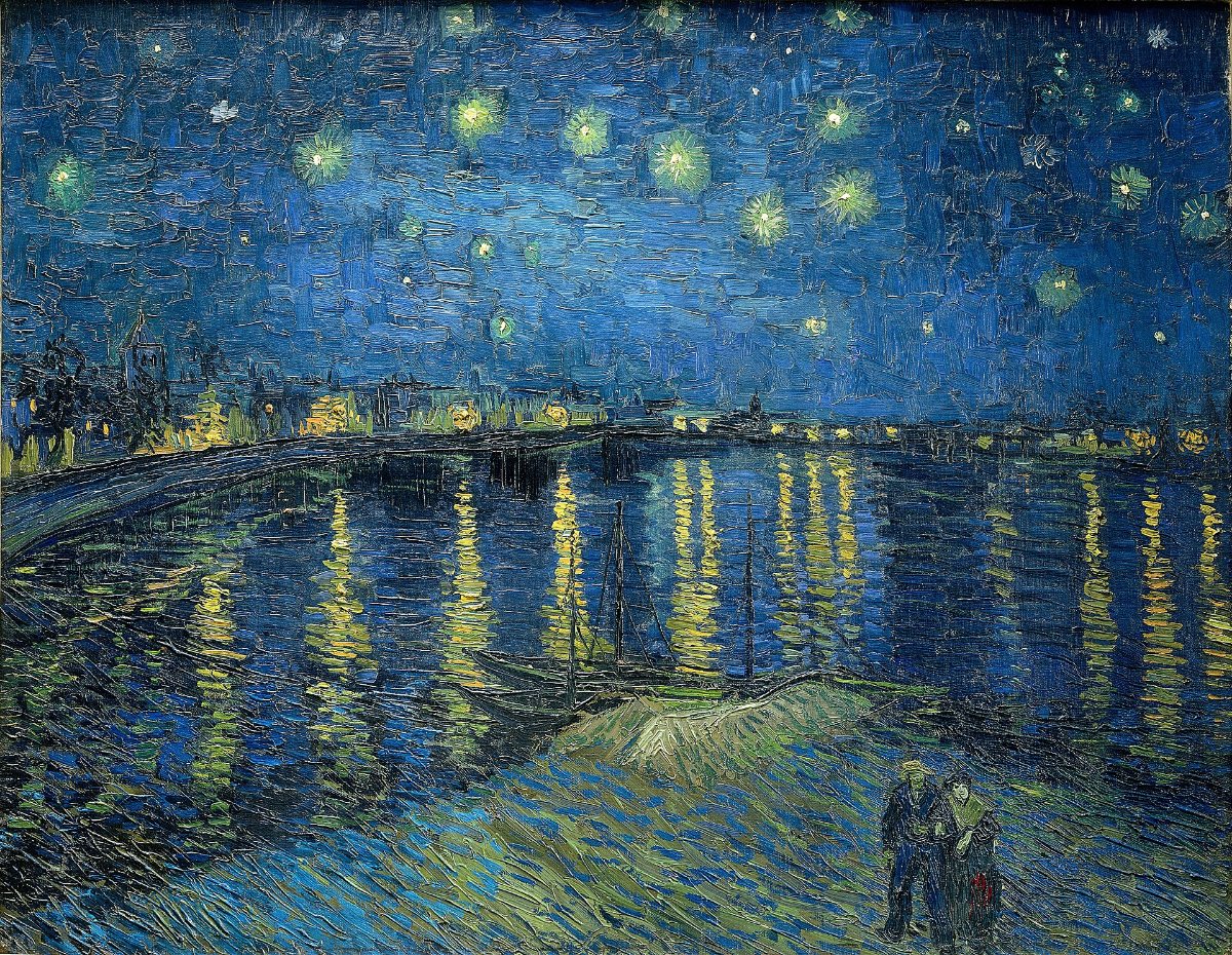 Van Gogh's Starry Night Over the Rhône, with stars and gaslights reflected in the river.